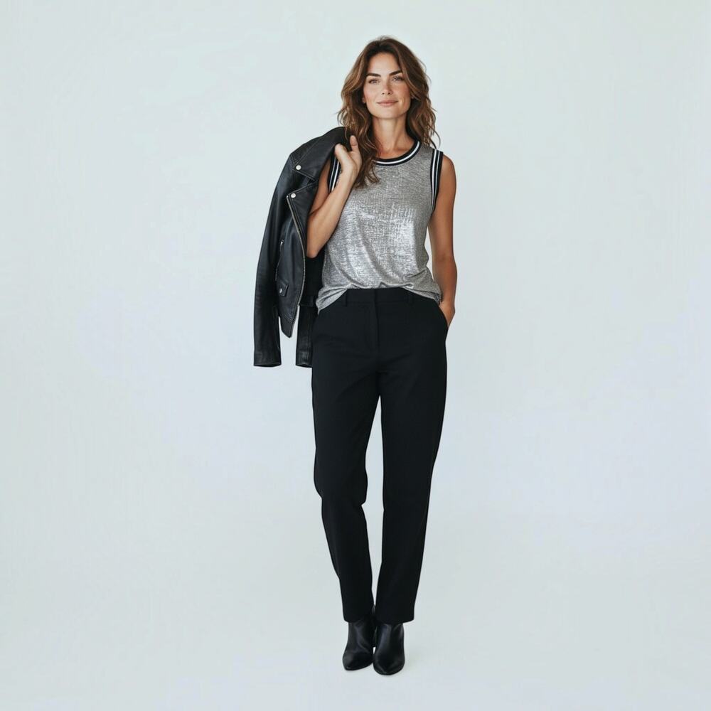 Trouvé Metallic Silver Sleeveless Piped Tunic Top XS Modern Sporty Chic